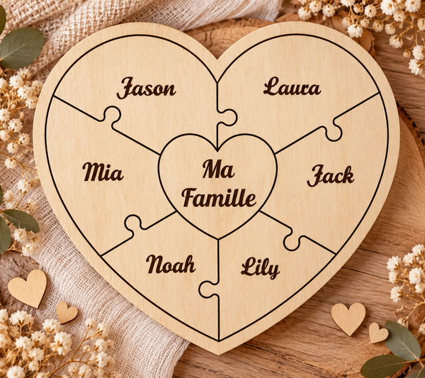 🧩 Puzzle Cœur Personnalisé en Bois – 28 cm ❤️