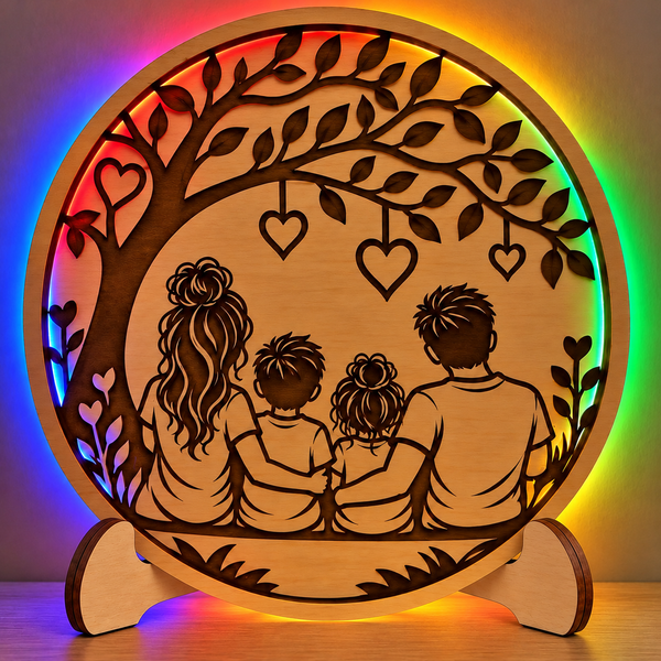 🌳 Lampe LED Familiale Personnalisée en Bois – 20 cm