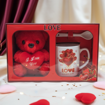 (Précommande) Coffret Cadeau Duo Saint-Valentin : Peluche Ours & Mug Céramique