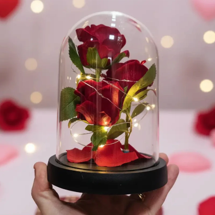 (Précommande) 🌹 Sous Cloche Lumineux ROSES ROUGES