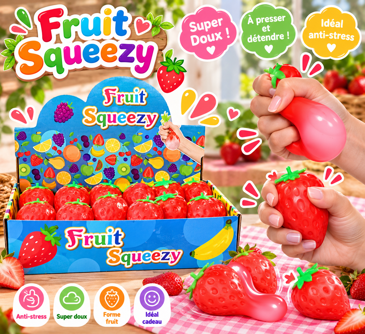 🍓 Squishy Fraise Anti-Stress 🍓