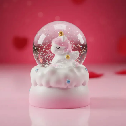 Boule à Neige Lumineuse “LICORNE” Rose