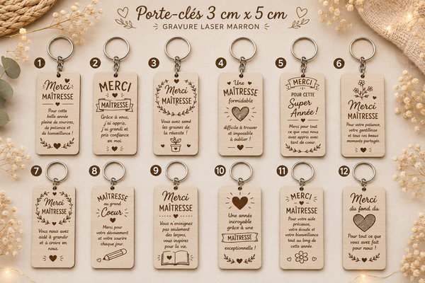 Porte-clés gravé maitresse 3x5cm