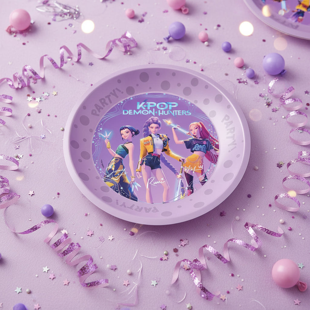 Assiette plate en plastique premium Kpop Demon Hunters Micro-ondable