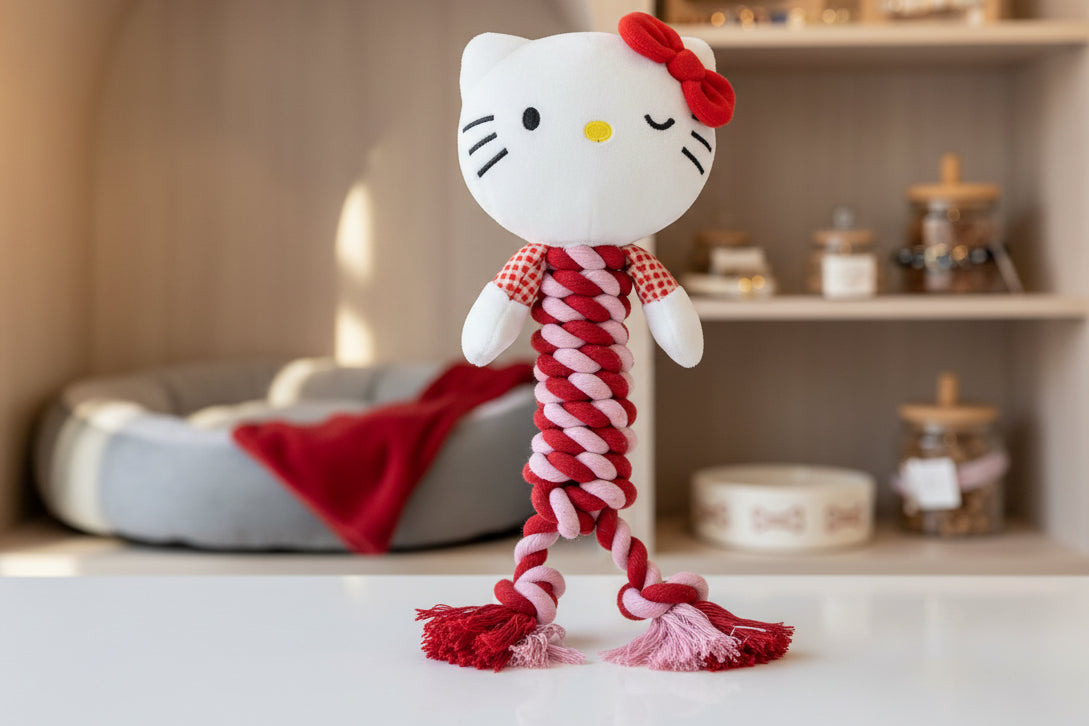 (Précommande) Jouet pour chien Hello Kitty rouge en corde couineuse 30 cm