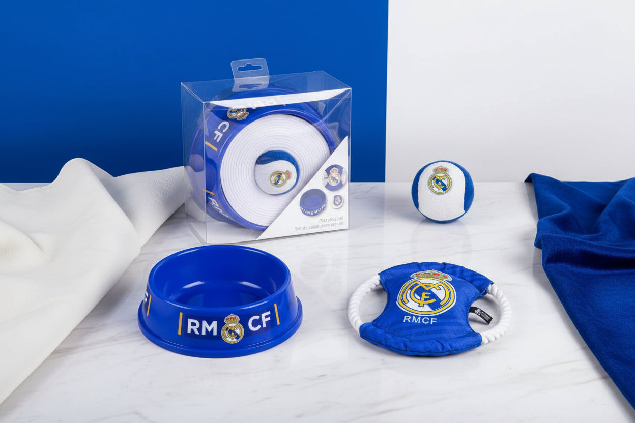 (Précommande) Coffret cadeau pour animaux de compagnie Real Madrid Blue avec 3 pièces