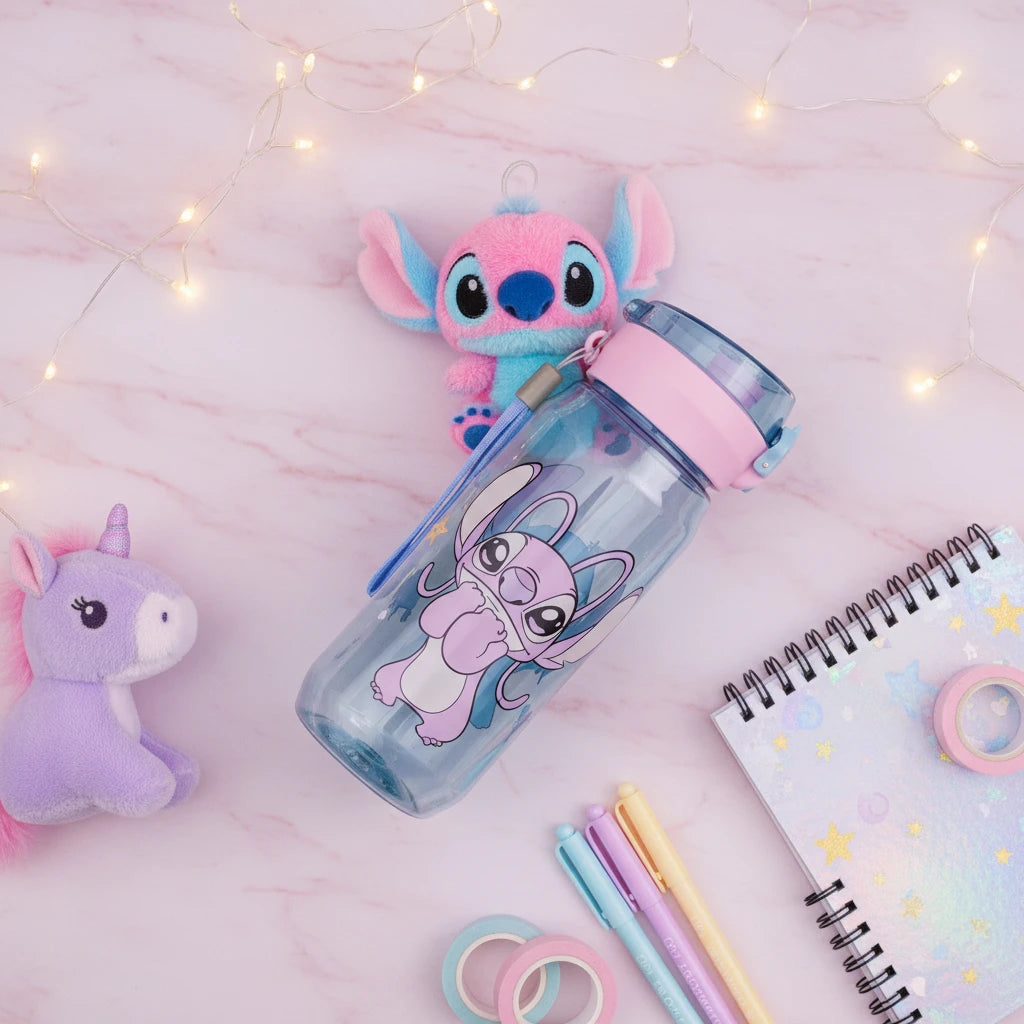 (Précommande) Bouteille d'eau en plastique Disney Lilo et Stitch avec clip 600 ml