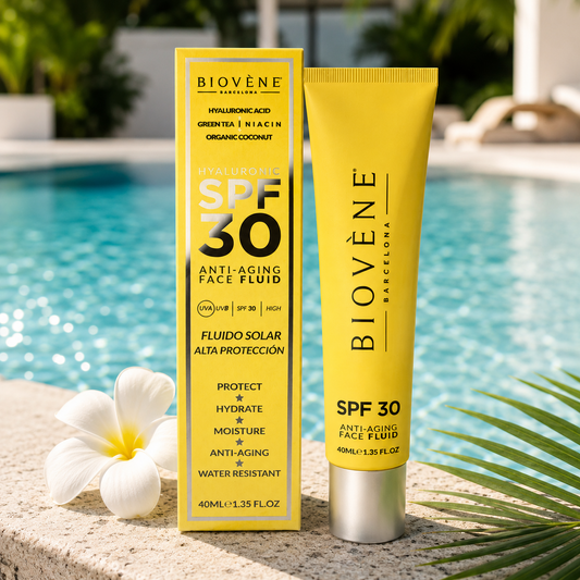 (Précommande) 🧡 Fluide Solaire Visage SPF30 Anti-Âge à l’Acide Hyaluronique – Biovène Barcelona – 40 ml