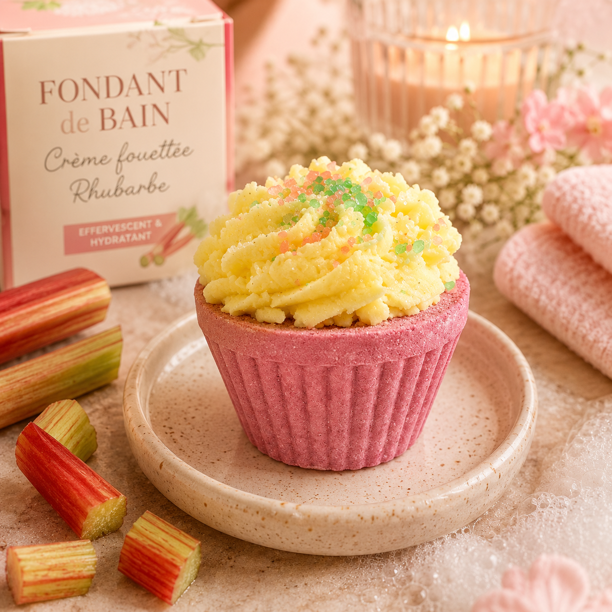 🧁 Fondant de Bain Crème Fouettée – Parfum Rhubarbe 🌸