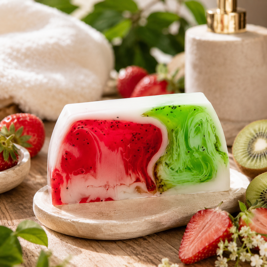 🍓🥝 Savon à la Glycérine Végétale – Fraise & Kiwi🍓🥝