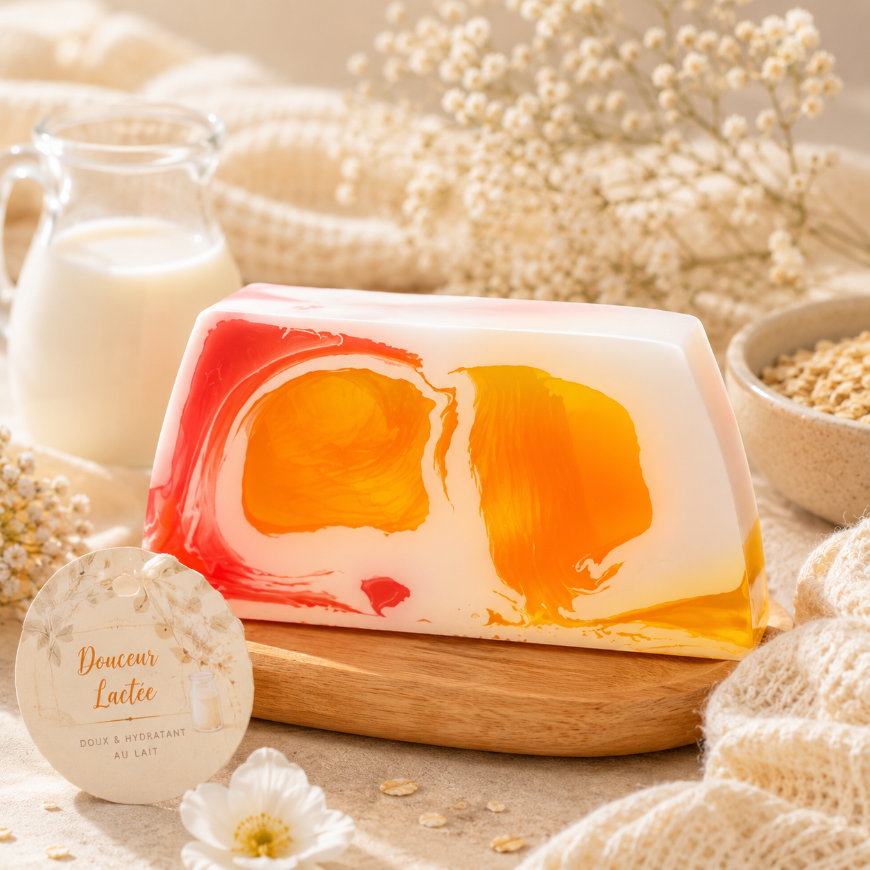 🥛 Savon à la Glycérine Végétale – Douceur Lactée (100 g) 🥛