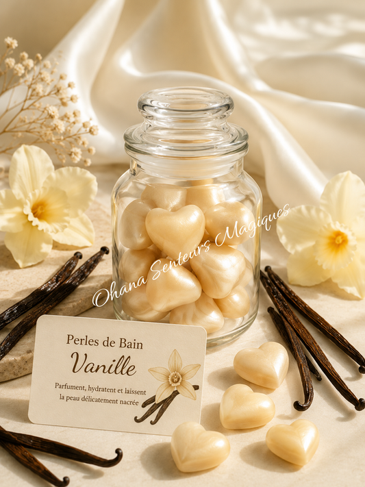 Perles de bain coeur - Vanille