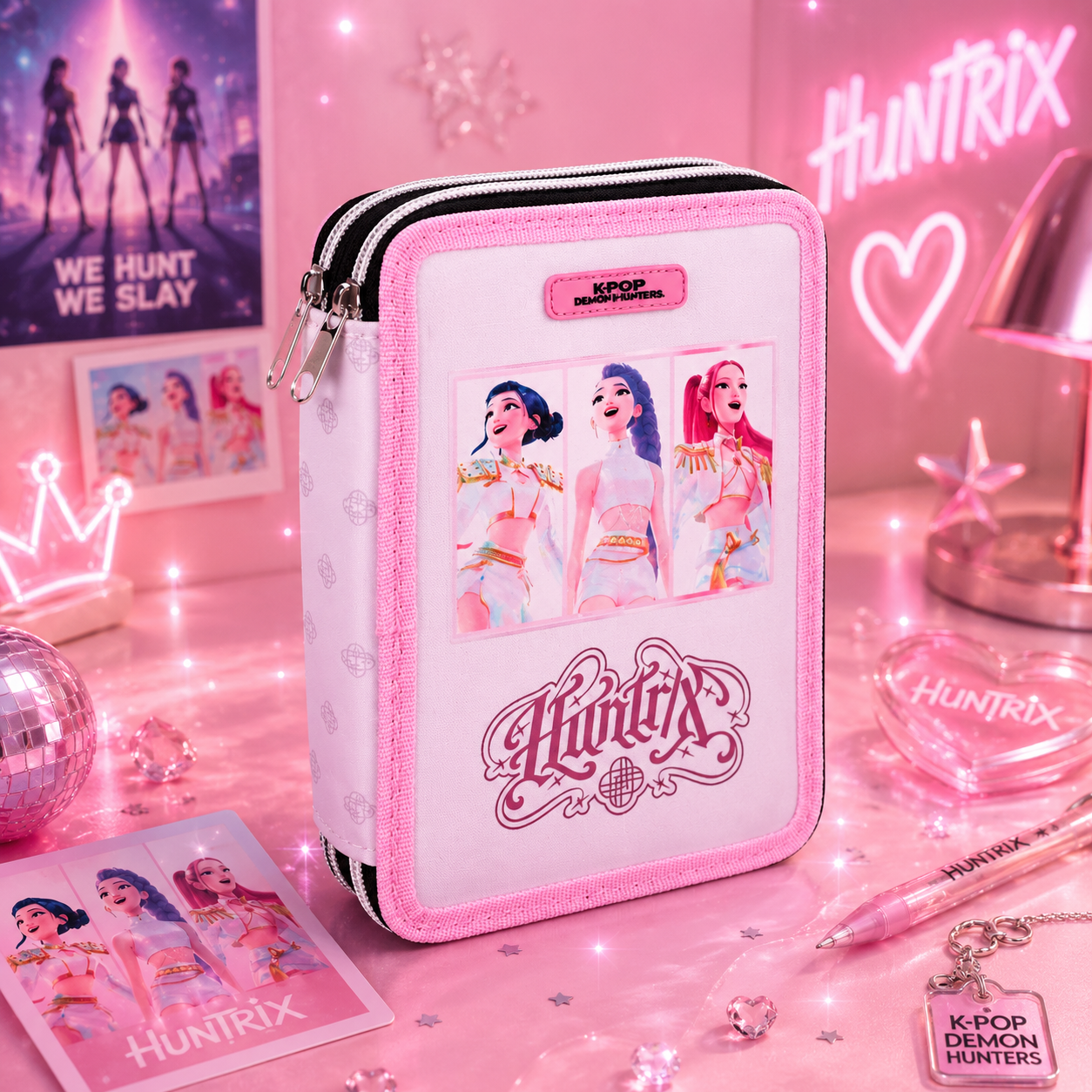 (Précommande) Trousse à crayons double compartiment rose K-pop Demon Hunters