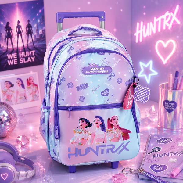 (Précommande) Sac à dos scolaire à roulettes violet K-pop Demon Hunters, 46 cm