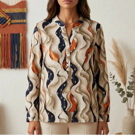 (Précommande) Chemise Fluide Col Mao en V – Élégance et Douceur