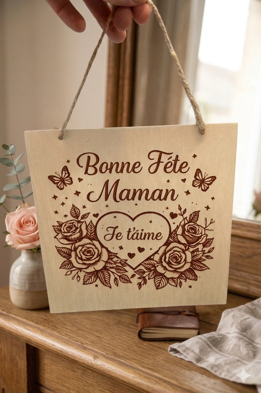 Plaque "Cœur de Roses" – Bonne Fête Maman