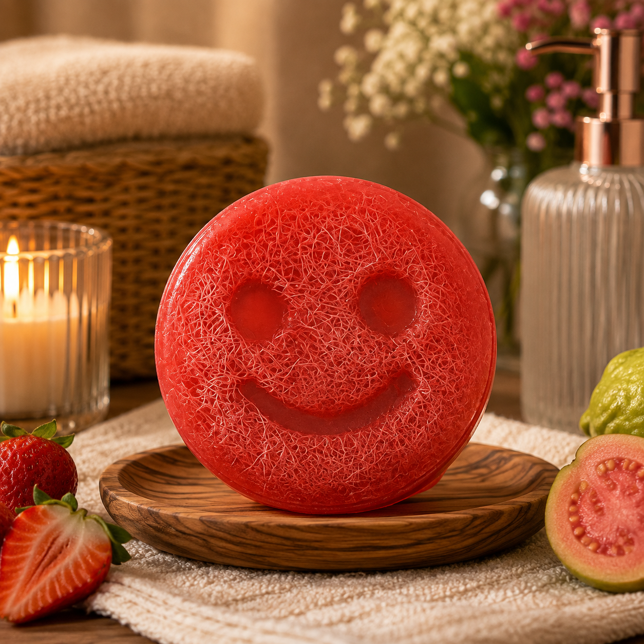 🍓 Savon Gommant Happy – Fraise & Goyave 🩷✨