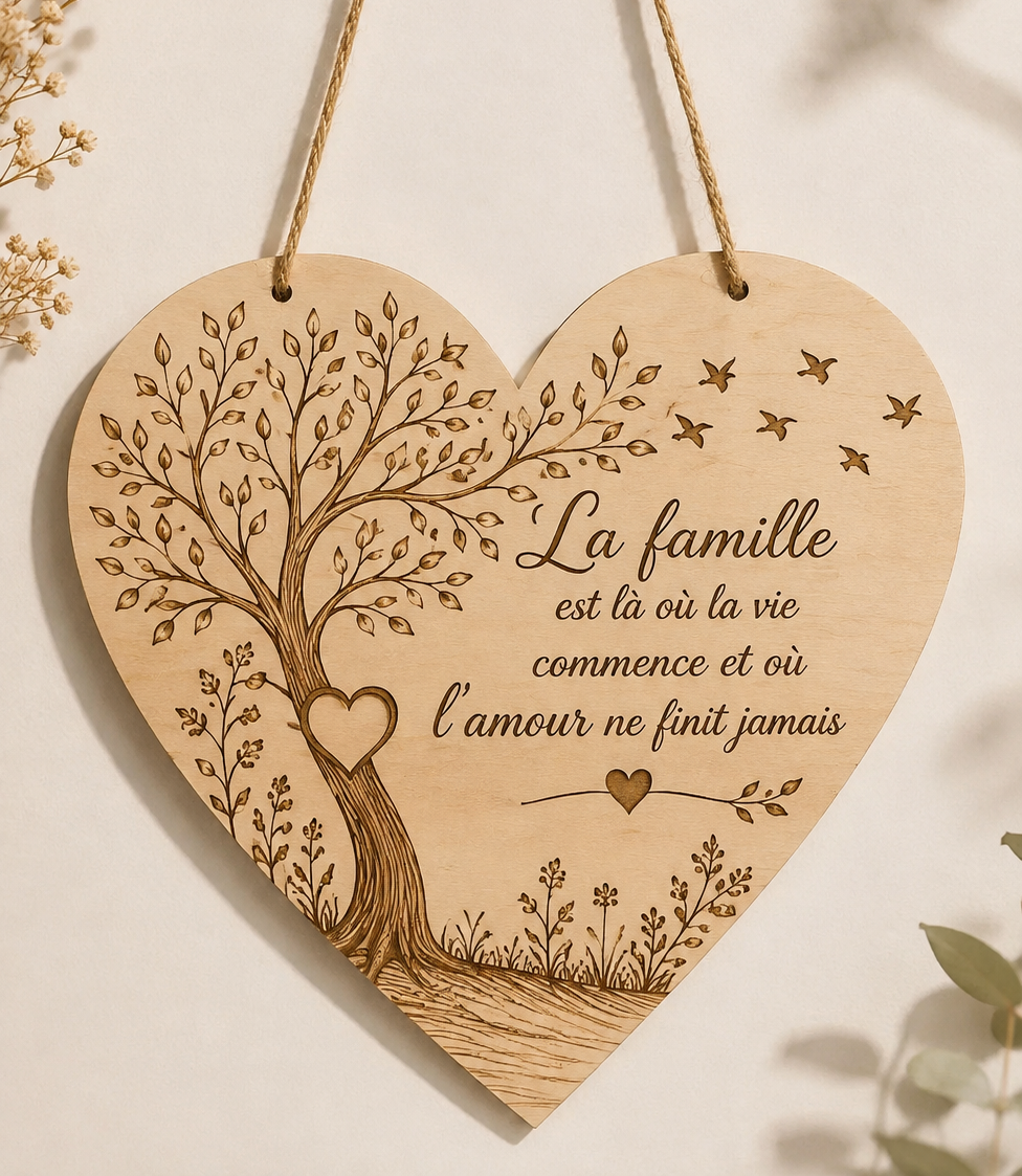 Plaque Décorative en Bois – Cœur 20 cm ❤️
