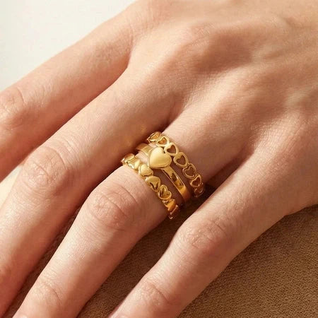 Bague Multi-Rangs Cœurs – Acier Inoxydable ❤️✨