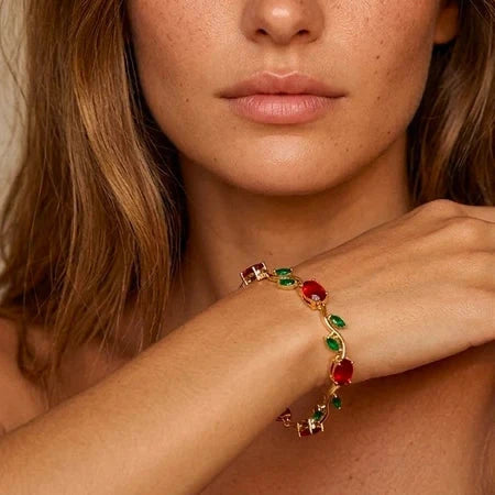Bracelet chaîne pierres colorées doré