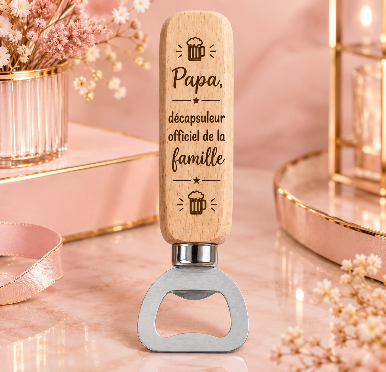 Décapsuleur en bois (personnalisation au choix)