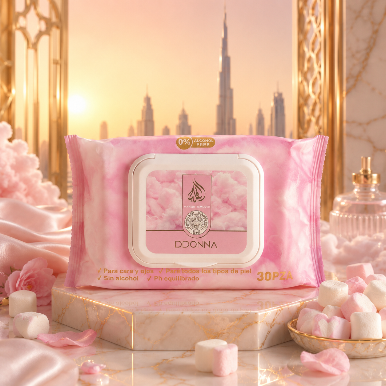 🍬 Lingettes Démaquillantes & Hydratantes Marshmallow D’Donna Dubai - 30lingettes
