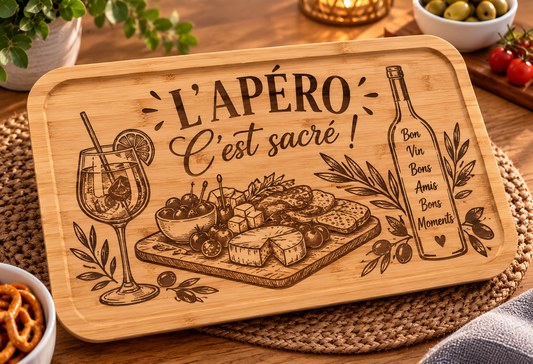 🌿 Plateau apéritif en bambou personnalisable – 28 × 18 × 1,6 cm 🌿