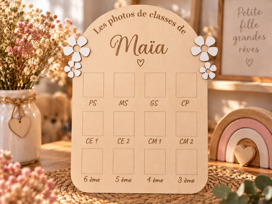🌸 Tableau photos de classe personnalisé en bois 🌸