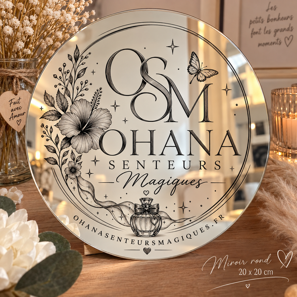 Miroir rond personnalisé gravé – 20 x 20 cm