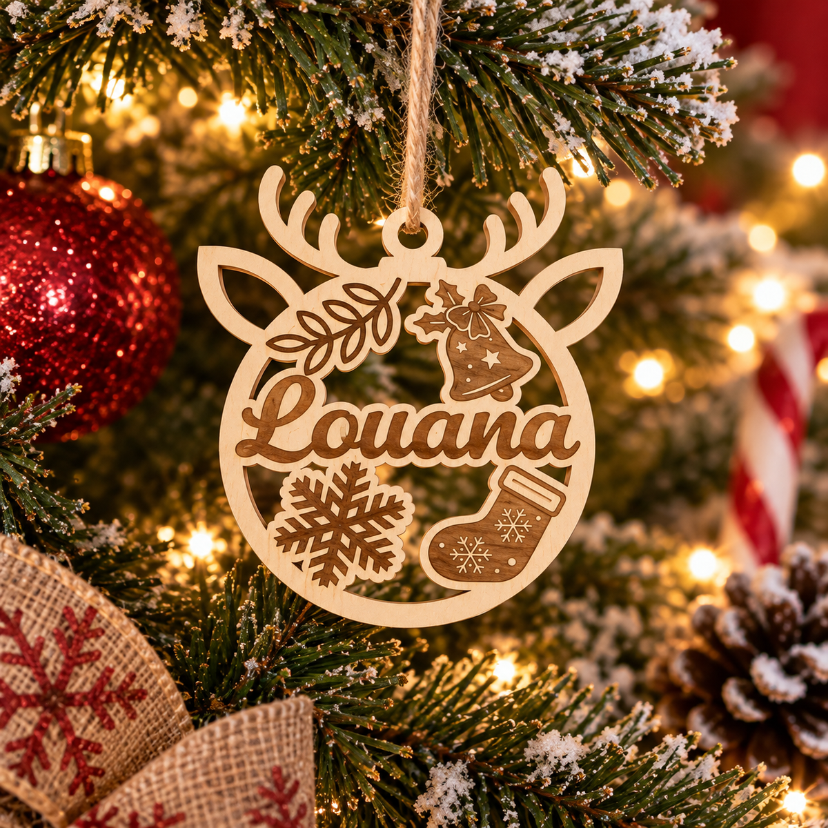 🎄 Ornement de Noël personnalisé en bois – Prénom gravé