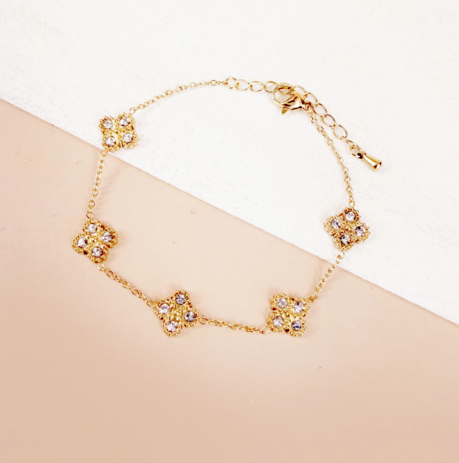 Bracelet motif fleur strass