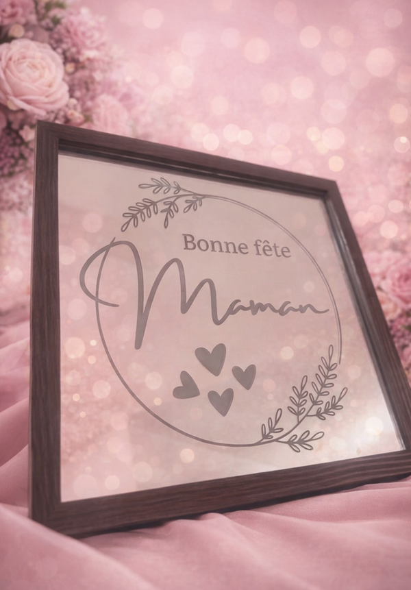 Gravure sur miroir Bonne fête maman
