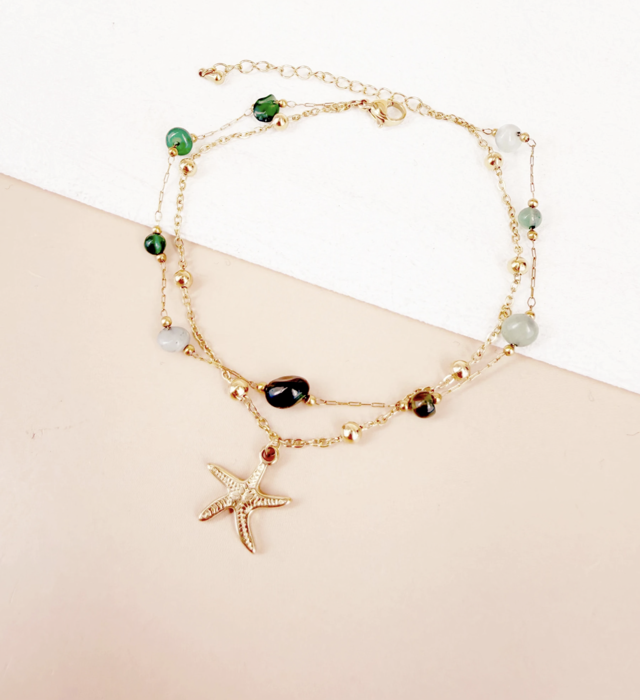 Bracelet double chaîne cheville avec pierres