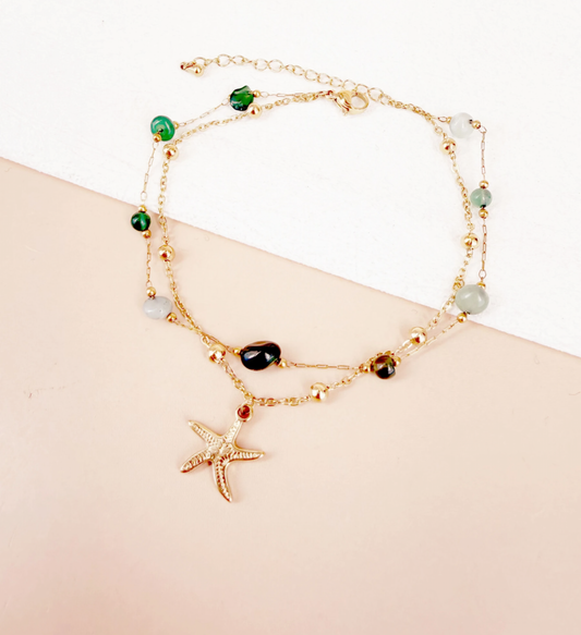Bracelet double chaîne cheville avec pierres
