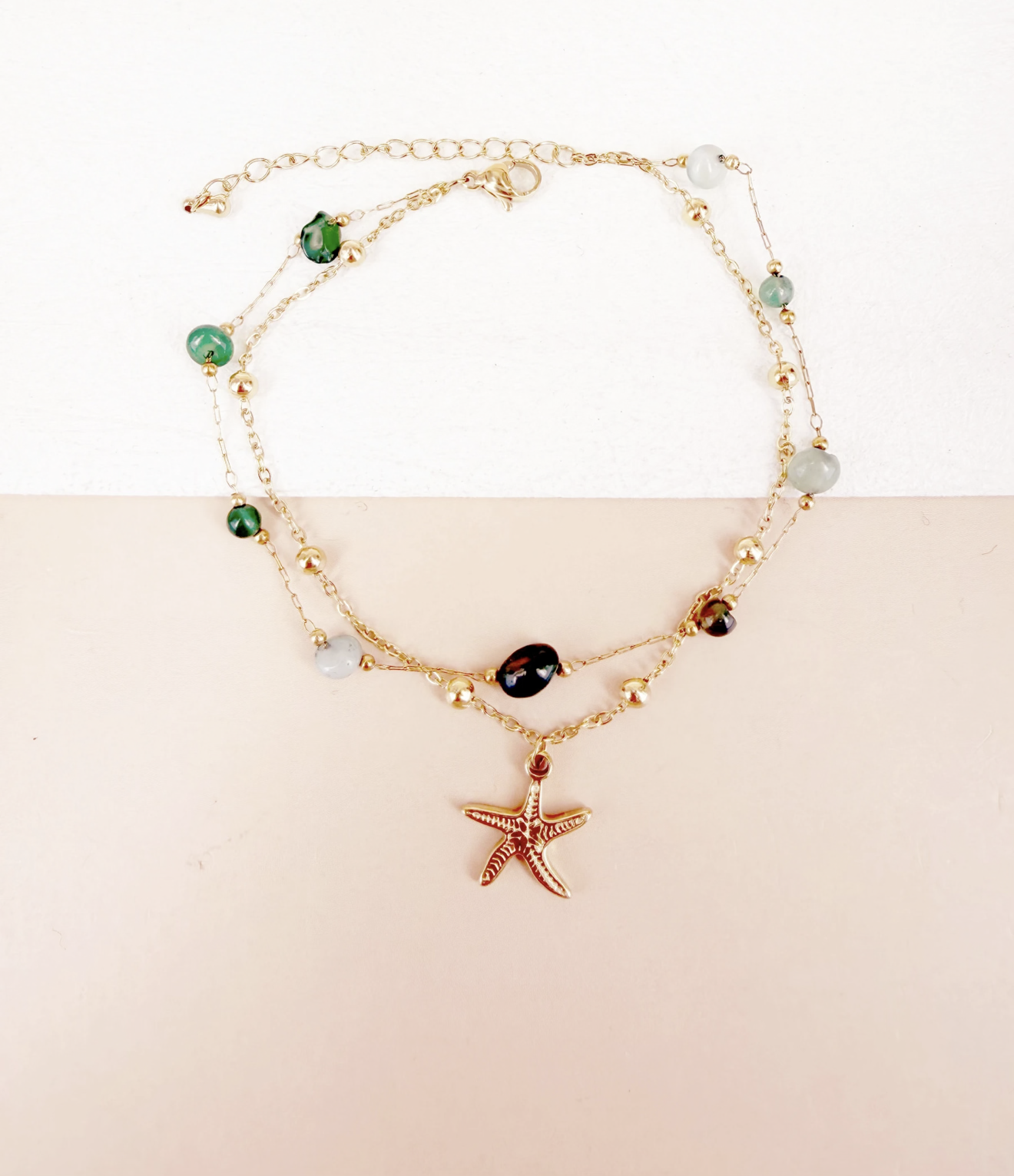 Bracelet double chaîne cheville avec pierres