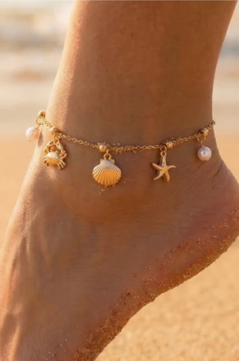 Bracelet chaîne cheville avec breloques océan