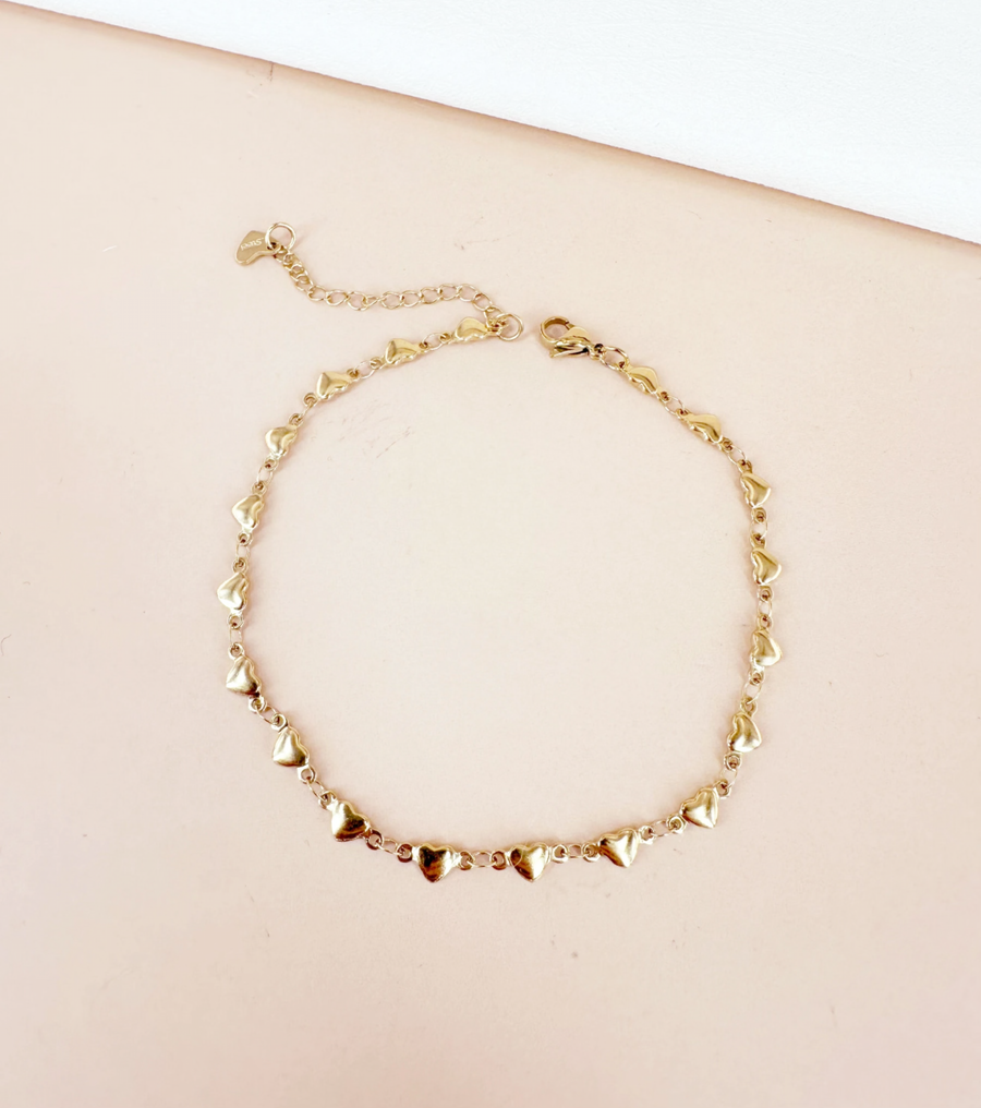 Bracelet chaîne cheville coeur en acier inoxydable