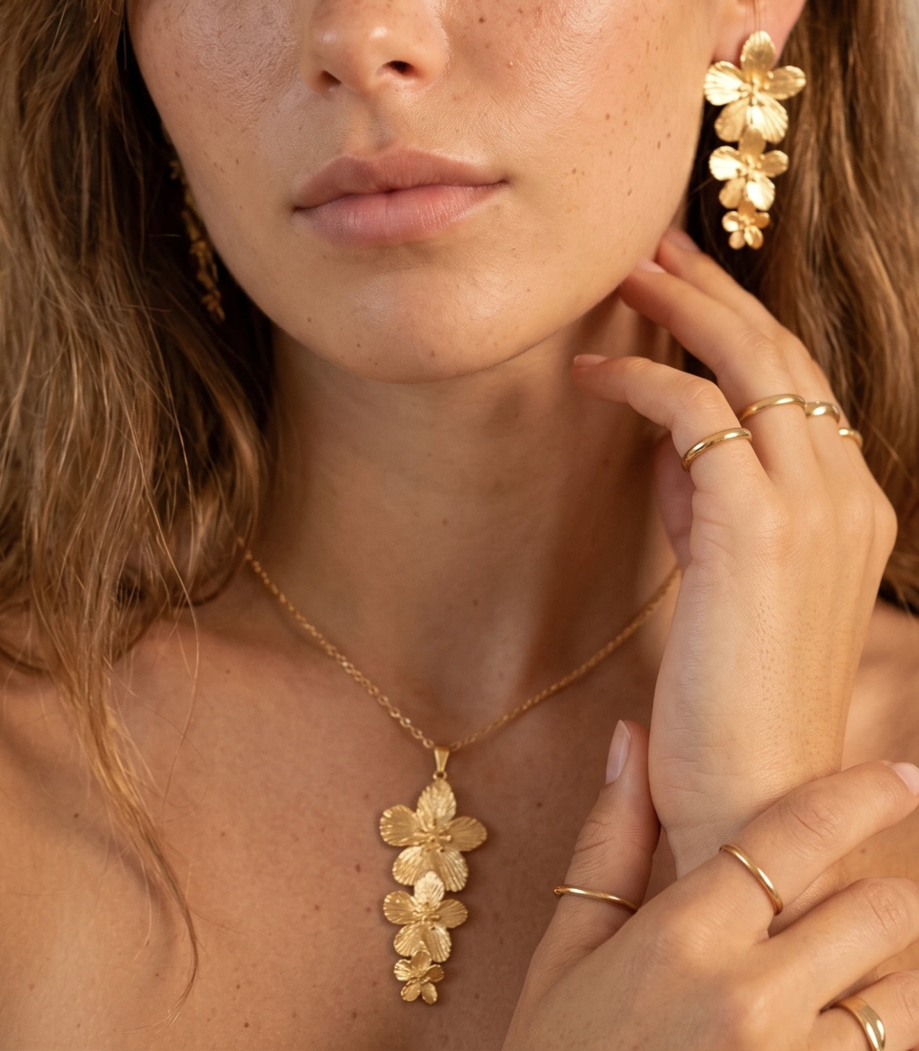 Parure fleur pendante en acier inoxydable