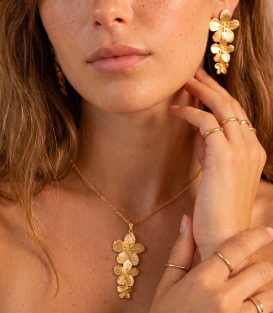 Parure fleur pendante en acier inoxydable