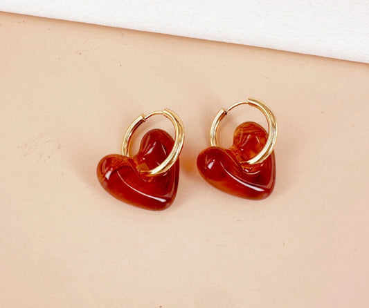 (Précommande) Boucles d'oreilles créoles coeur en résine