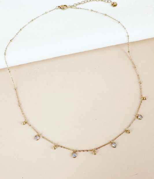 (Précommande) Collier pampilles perles et strass en acier inoxydable