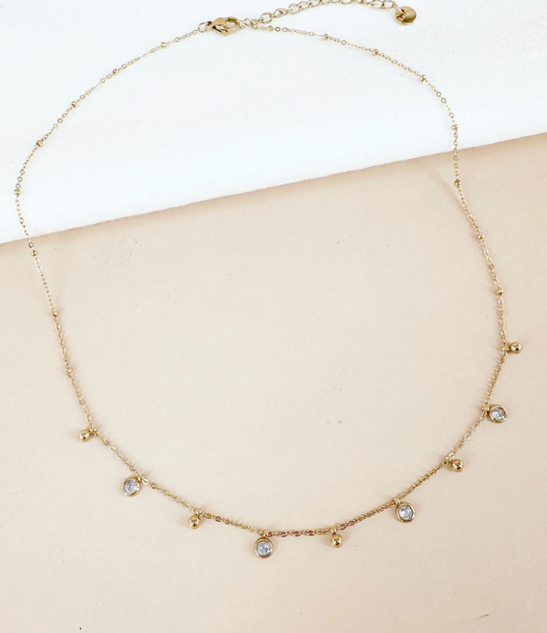 (Précommande) Collier pampilles perles et strass en acier inoxydable