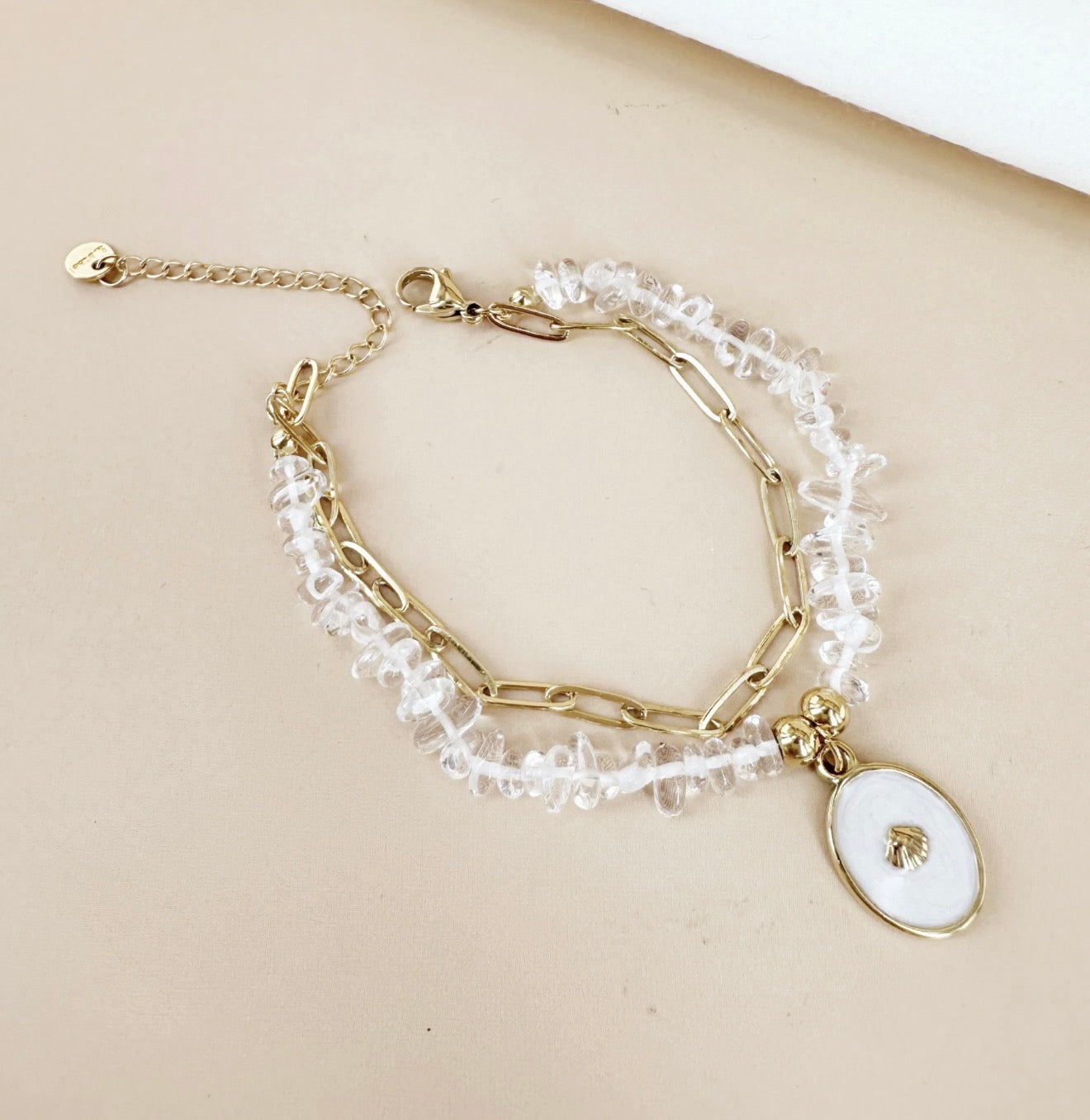 (Précommande) Bracelet perles et chaîne en acier inoxydable