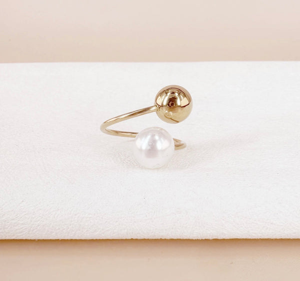 (Précommande) Bague boule doré et perle