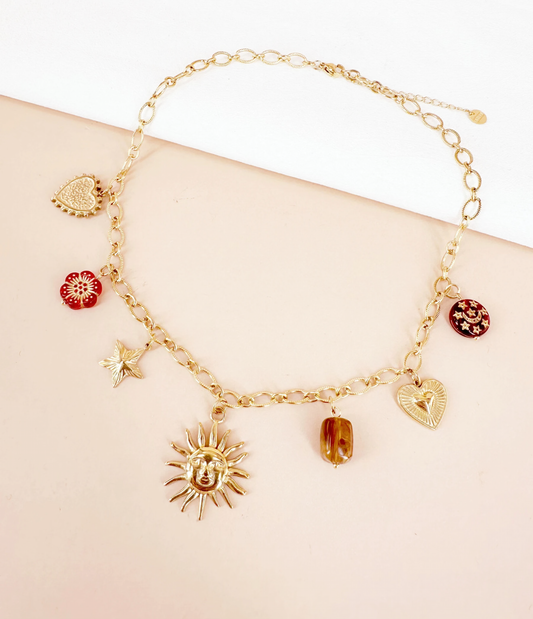 (Précommande) Collier breloques charms résine soleil en acier inoxydable