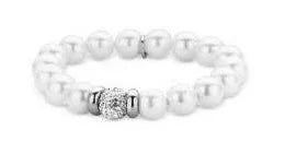 Bracelet en perles blanches couleur argent