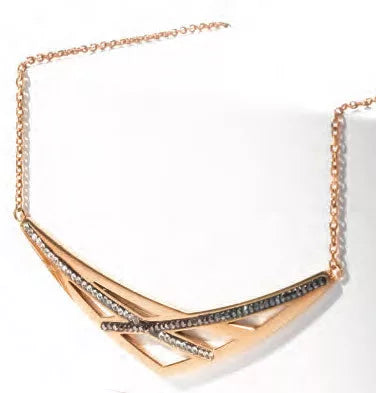 Collier en pierres noires et blanches couleur or rose