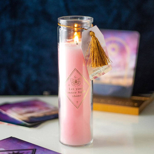 Bougie tubulaire Rose mystique avec cristaux de quartz rose