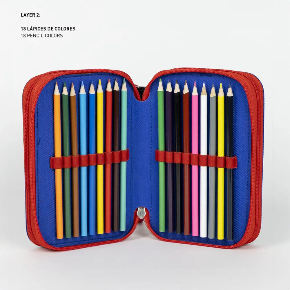 Trousse à crayons remplie à 3 niveaux Spiderman