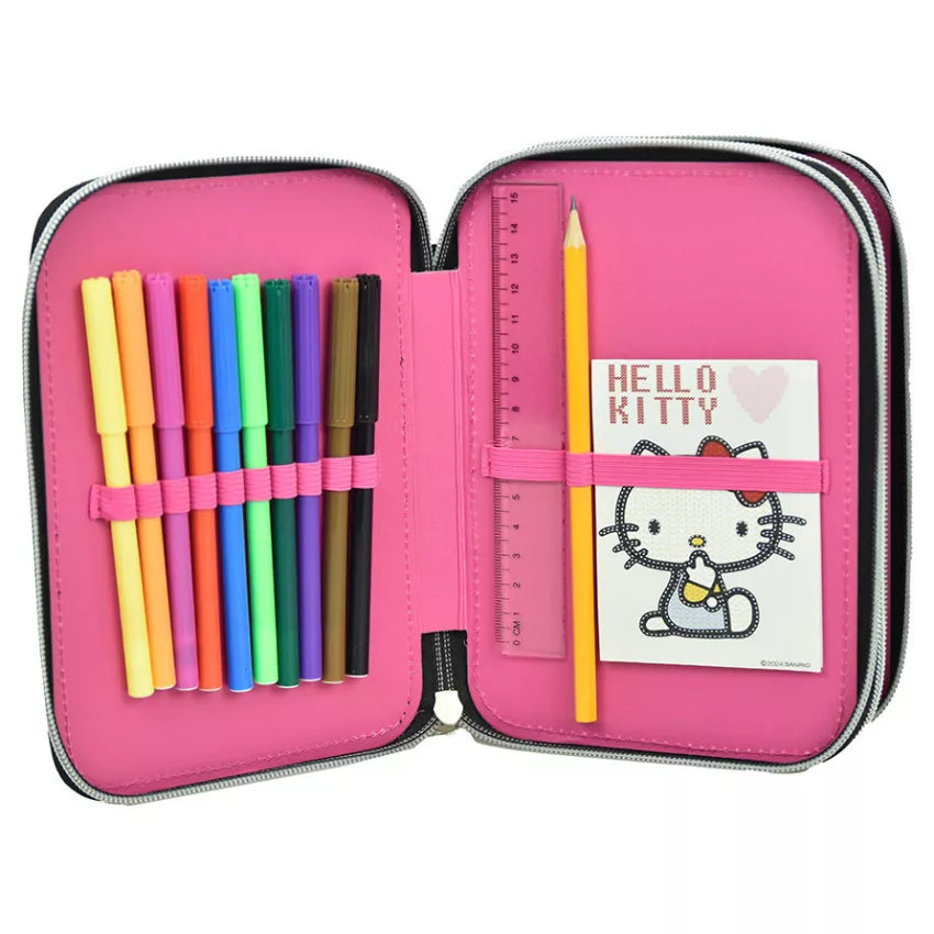 Trousse à crayons 2 niveaux remplie Hello Kitty